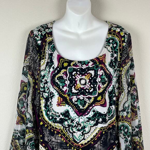 Style & Co Size XL Floral Tunic Top 3/4 Sheer Sleeve‎ Stretch Scoop Neck - Picture 2 of 6